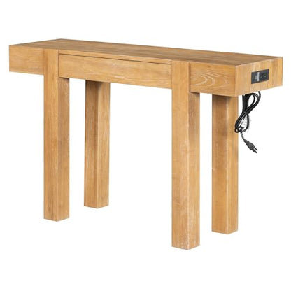Rustic Console Table with Hidden Drawer, Wooden Sofa Table Behind Couch | Side Power Outlet,for Entryways, Living Room, Foyer, Natural - color: Nautral