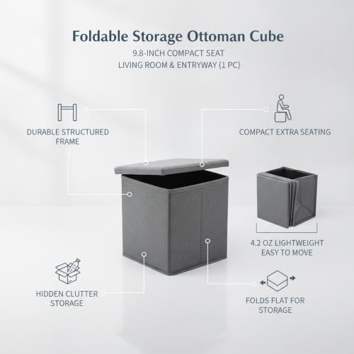 Multipurpose Foldable Ottoman Cube, 9.8-Inch Hidden Storage Seat for Entryway and Living Room (1 Piece)