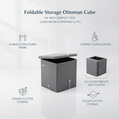 Multipurpose Foldable Ottoman Cube, 9.8-Inch Hidden Storage Seat for Entryway and Living Room (1 Piece)
