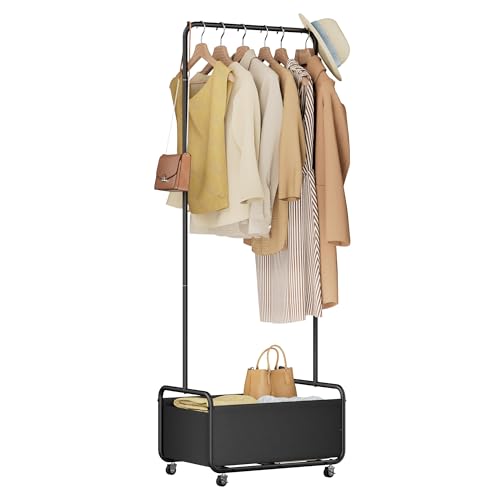 Dunatou Small Clothes Rack with Wheels & Bottom Basket – Heavy Duty Rolling Garment Rack for Small Spaces, Rolling Clothing Rack for Small Spaces, Bedroom, Laundry Room & Closet, 15.7" W, Black