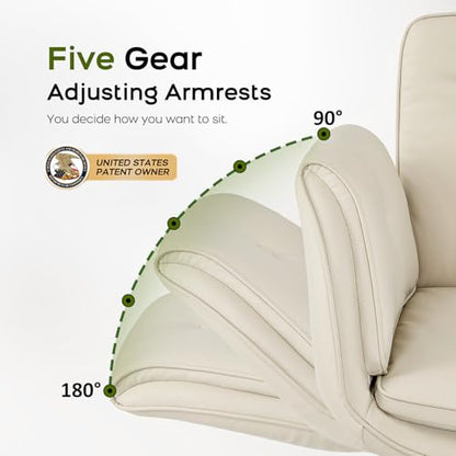 amseatec Criss Cross Office Chair, Swivel Makeup Vanity Chair with Wheels | Wide PU seat supports cross-legged, fidget-friendly sitting; 5-level armrests create pet space; wipe-clean finish eases care - color: Cream
