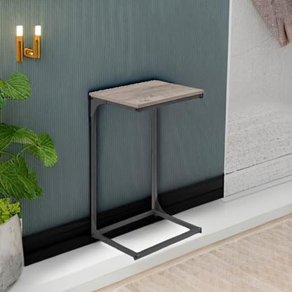 VASAGLE C-Shaped End Table, Side Table for Sofa with Metal Frame | Couch Table, Small TV Tray Table for Living Room, Bedroom, Greige and Black, Barnet Collection ULET353B02 - color: Greige + Black