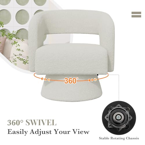 Swivel Barrel Accent Chair,Oversized Teddy Upholstered Round Swivel Chair,Modern Luxury 360 Degree Living Room Vanity Chair for Bedroom Office,White - color: White-teddy Fabric, size: Set of 2