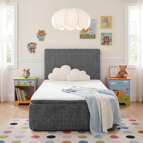Twin Compression Bed Boneless Bed Frame with Mattress and Headboard - color: Grey, size: Twin