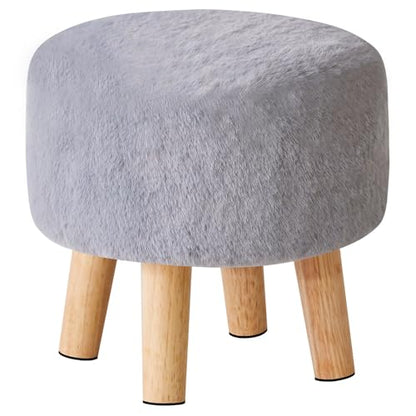 YMYNY Round Pouf Ottoman 12.6" Small Foot Stool, Grey HBD035G | Faux Fur, Wood Legs, Modern Boho, Foot Rest for Couch Living Room Bedroom Office - color: Grey