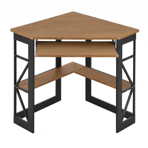 VECELO Corner Computer Desk 41 x 30 inches with Smooth Keyboard & Storage Shelves for Home Office Workstation, Teakwood Brown - color: Teakwood Brown