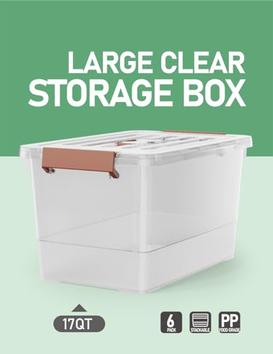 WYT 6 Pack 17qt Clear Plastic Storage Bin with Lid and Latching Buckles, Stackable Tote Organizing Box with Handle - size: 17qt - 6 pack