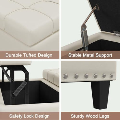FiveWillowise 31.5 Inch Large Square Ottoman with Storage,Faux Leather | Coffee Table Storage Ottoman Bench with Lift Top Upholstered Footrest Stool Toy Box for Bedroom Living Room,Yellow White - color: Yellow White