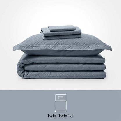 Clara Clark Quilts Twin Size - All Season Bedspread Coverlet Set, Pinsonic Weave Lightweight Bedding Set - 5 Piece Twin Quilt Set with Pillow Shams, Steel Blue - Twin Diamond - color: 21 – Slate Blue – Diamond, size: Twin