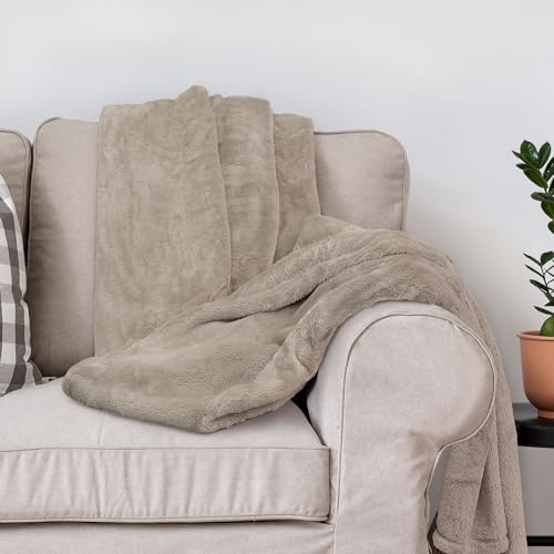 DEZ FURNISHINGS Ultra Soft Plush Fleece Throw Blanket, Double Sided Cozy Thick Warm Blanket for Sofa & Bed, Twin (66" x 90"), Taupe - color: Taupe, size: Twin (66" x 90")