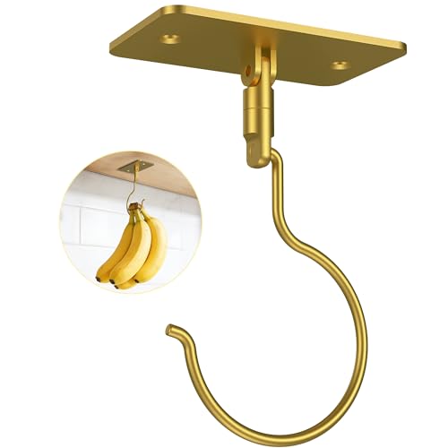 Banana Hook, Metal Banana Hanger Under Cabinet, Gold, 1 Pcs | 2 Mount Options, 360° Rotatable, Magnetic Foldable, Compact Size, Suits for Fruits, Cups, Mugs, Utensils, Oven Mitts, Towels - color: Gold