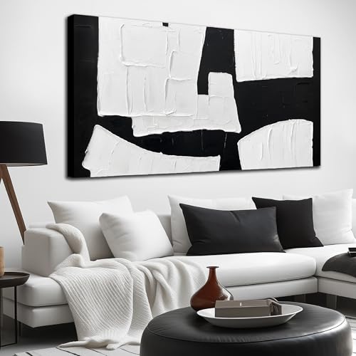 Black and White Abstract Canvsa Wall Art Large Hand Painted Wall Decor | Big Minimalist Wall Art for Living Room, Home Office Bedroom Hotel Hallway Wall Decoration Ready to Hang 29x58 Inch - color: Black and White, size: 58"L x 29"W Painting
