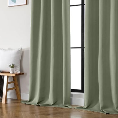 Sally Sage Green Blackout Curtains 96 Inches Long 2 Panels Set for Bedroom Living Room, Solid Room Darkening Thermal Insulated Energy Saving Window Treatments Drapes, W40 x L96 Inch, Sage Green - color: Sage Green, size: 40"W x 96"L (Pack of 2)