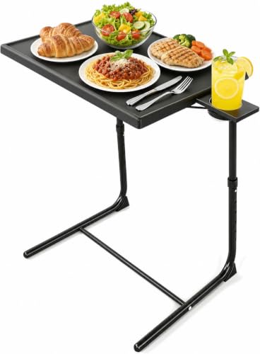 TV Tray - TV Table for Eating, Folding Table Trays with 6 Height & 3 Tilt Angle, TV Tray Table with Cup Holder, Dinner Tray for Eating or Working on Couch, Bed, Living Room, Home & Office - size: 1pcs