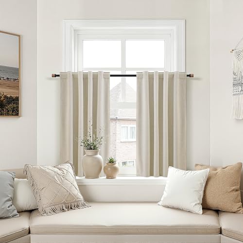 Beige 100% Blackout Kitchen Linen Curtains Back Tab 30 Inch Length Privacy Elegant Mini Cafe Curtain for Modern Rustic Farmhouse Bathroom Thermal Insulated Bedroom Small Drape 26x30 - color: Beige, size: 26"W x 30"L (Pack of 2)