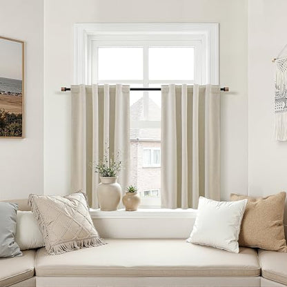 Beige 100% Blackout Kitchen Linen Curtains Back Tab 30 Inch Length Privacy Elegant Mini Cafe Curtain for Modern Rustic Farmhouse Bathroom Thermal Insulated Bedroom Small Drape 26x30 - color: Beige, size: 26"W x 30"L (Pack of 2)