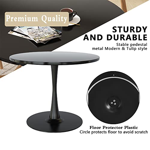 Recaceik Modern Round Dining Table, 31.5'' Tulip Table with MDF Table Top & Metal Pedestal Base for Dining Room Living Room Cafe, Kitchen Table w/ 0.71” Thickened Tabletop for 2-4 People, Black - color: Black