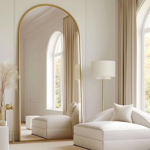 76''x34'' Arched Floor Mirror, Full Length Body Mirror with Stand, Modern & Contemporary Design, Aluminum Alloy Frame (Gold) - color: Gold, size: 76"L x 34"W
