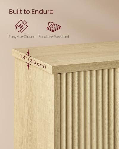 VASAGLE MAXE Collection - Buffet Cabinet, Fluted Console Cabinet, Sideboard with Adjustable Shelves, Mid Century Modern Buffet Table, 15.8 x 58.3 x 31.5 Inches, Oak Beige UBBK382Y01S - color: Oak Beige, size: 58.3"W, style: 1 Pack