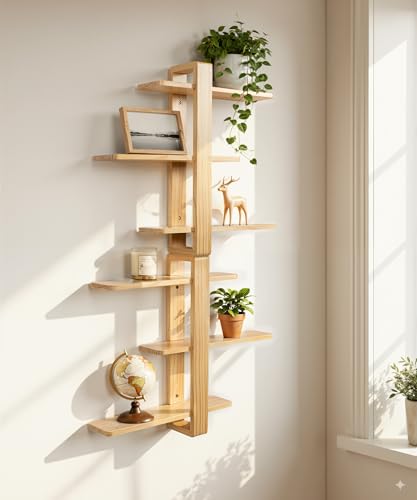 SUMGAR Floating Shelves for Wall Wood, 3 Tier Adjustable Large Shelf Unit | 20 Inch All Pine Wood, Decorative Shleving, Plants Photos Display, for Living Room, Bedroom, Office, Bathroom - color: Wooden