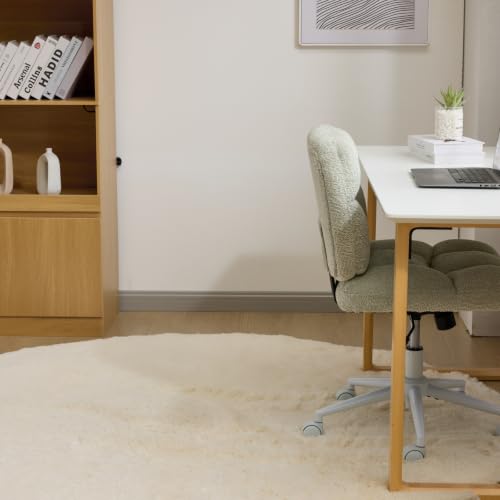 VINGLI Cute Armless Small Vanity Chair w/Plush Cushion &Fluffy Backrest, Comfy Swivel Chenille Office Desk Chair with 360° Wheels, Height Adjustable Makeup Chair for Bedroom&Dressing Room, Mint Green - color: Mint Green
