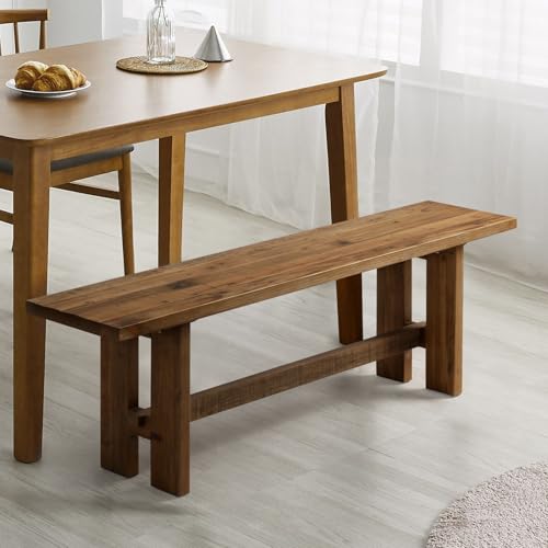 Reclaimed Solid Wood Bench, 55" Farmhouse Entryway Bench | Narrow Indoor Bench with Rustic Charm, Hallway, Kitchen, Dining, Bedroom - size: 55 Inch