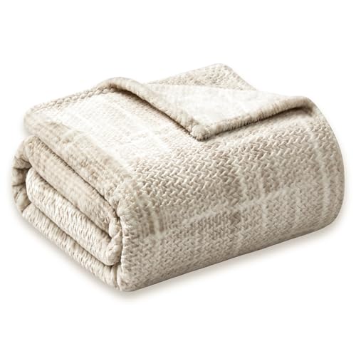 COOVA Fleece Bed Blanket Twin Size, Super Soft and Cozy 3D Jacquard Warm Blankets, Lightweight and Fuzzy Throw for Couch, Sofa, Chair, Giftable (Taupe, 60"x80") - color: Graphite Taupe, size: 60"x80"