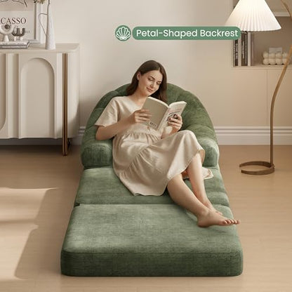 Yaheetech 93" Folding Sofa Bed Convertible Sofa Chenille, Green | Foldable Sofa Bed Convertible Chair Sleeper Chenille Couch with Handle, U-Shape Support for Living Room, Bedroom, Apartment - color: Green