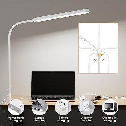 Led Desk Lamp - 33.5" Desk Light - Flexible Gooseneck - 5 Color Modes X 11 Brightness Levels - 1300LM - Timmer & Memory Function - 12W Clip on Light - White - style: White gooseneck