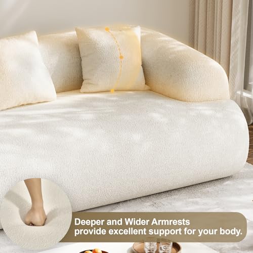 91" Modern Curved Couch,3 Seater Boneless Sofa & Deep Seat,Beige White | Cute Curve Sofa with Soft Chenille,High Foam and Oversized Deep for Modern Living Rooms, Bedrooms ,Apartments,No Assembly - color: Beige, size: 91''