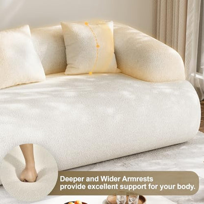 91" Modern Curved Couch,3 Seater Boneless Sofa & Deep Seat,Beige White | Cute Curve Sofa with Soft Chenille,High Foam and Oversized Deep for Modern Living Rooms, Bedrooms ,Apartments,No Assembly - color: Beige, size: 91''