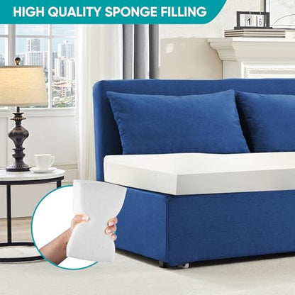 BALUS 43" W Queen Size Sleeper Couch Bed Pull Out Sofa with Pullout Beds, 2 in 1 Convertible Linen Single Sleepers Sofas Chair with Foldable Mattress and Pillows for Small Space Apartment, Blue - color: Blue, size: Queen