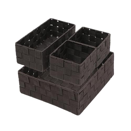 Stackable Woven Storage Baskets with Metal Frame, Set of 4,Brown | polypropylene organizer bins in assorted sizes for drawers, closet, shelf, nursery and office storage - color: Brown, size: 4PCS-without lid