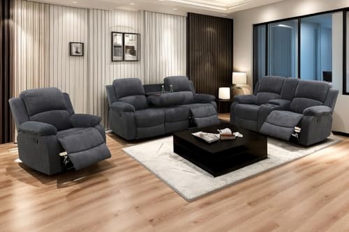 A Ainehome Living Room Furniture Set Recliner Sofa Set Loveseat Chair Furniture Sofa Set Grey Corduroy for Living Room/Rv/House/Theater Seating (A-Dark Grey Corduroy, 3 Piece Set) - color: A-dark Grey Corduroy, size: 3 piece set
