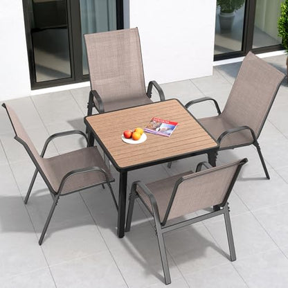 Patio Chairs Set of 4, All Weather Outdoor Dining Chairs | Stackable Dining Furniture Set, Breathable, High Back, Lawn, Garden, Backyard, Poolside Furniture - color: Brown