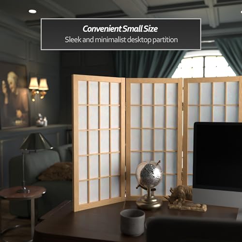 2 ft. Short Desktop Window Pane Shoji Screen - Natural - 5 Panels - color: Natural, size: 5 Panel