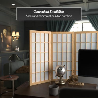 2 ft. Short Desktop Window Pane Shoji Screen - Natural - 5 Panels - color: Natural, size: 5 Panel