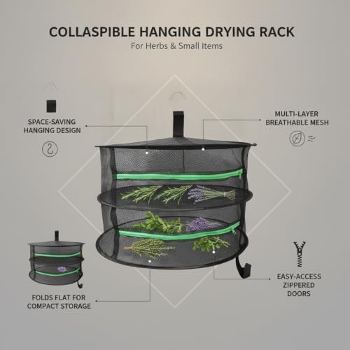 Collapsible Hanging Dryer with Zippered Mesh Layers, Space-Saving Foldable Air Drying Rack for Kitchen, Balcony, and Laundry (Black) - size: 23.62 x 23.62 x 21.65 in