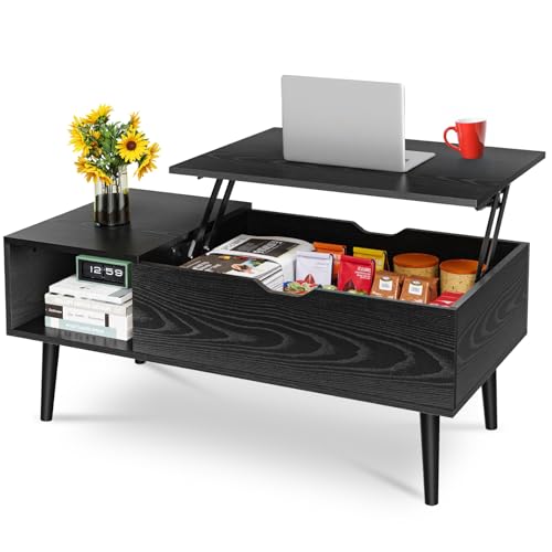 OLIXIS Lift Top Coffee Table, Wood Coffee Table for Living Room Home Black | Wood,Lift Top, Hidden Compartment, Storage Shelf, Center Table, Home, Living Room, Office - color: Black, size: 39.4 inches x 19.7 inches x 17 inches