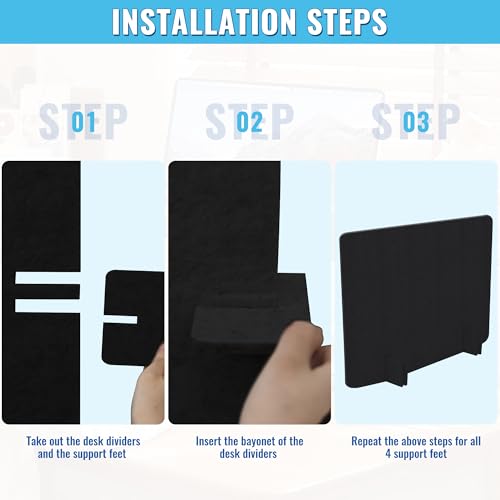 Desk Privacy Panel Set, Desk Partition Cubicle Wall Freestanding Noise-Reduction Panels Room Divider, Soundproof Partition with Support Feet for Office or Home Use (Black, 40 * 60 cm) - color: Black