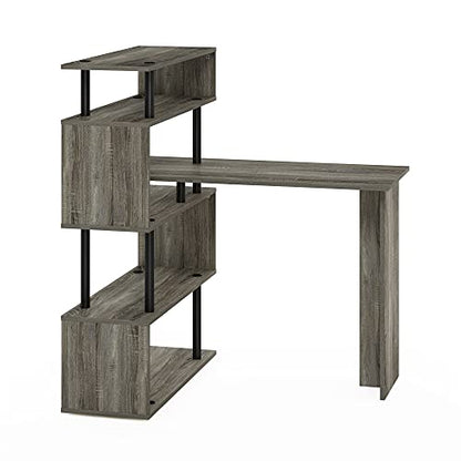 Furinno Classic Desk, 40" Wide L-Shape Gaming Desk, Computer Desk, Writing Desk with 5-Tier S-Shaped Side Shelves for Home Office, Study Room, Dorm, Bedroom, French Oak - color: French Oak/Black, style: 5-Tier Side Shelves