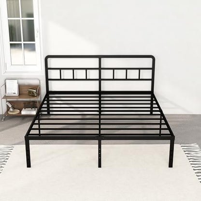DiaOutro 18 Inch King Bed Frame with Headboard Metal Platform, Black | Heavy Duty Bed For Kids Adults, Steel Slat Supports No Box Spring Needed, Easy Assembly, Noise Free - size: King, style: 18 Inch