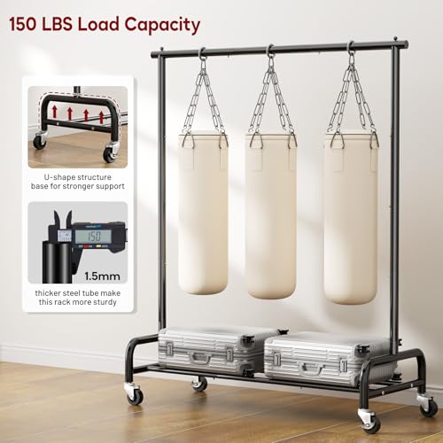 SLEEPING LAMB Heavy Duty Clothing Racks for Hanging Clothes Rack, 43" Wide Rolling Garment Rack Metal Clothing Hanger Rack with Wheels Wardrobe Rack for Coats, Shirts, Dress, (Black) - color: Black, style: Single Rod
