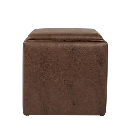HomePop 17.5" Storage Ottoman with Tray Top - Brown Faux Leather - color: Brown Faux Leather