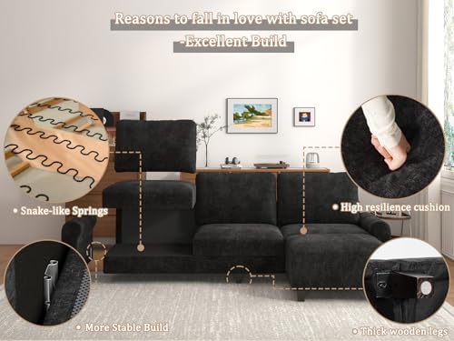 EASE MOOSE 100" Chenille L-Shaped Sectional Sofa with Ottoman, Dark Gray | Deep Seat, Pet-friendly, Removable Washable Cover, Pocket Spring Cushion, Easy Clean, Easy Assembly Couches for Living Room - color: Dark Gray, size: 100" L-Shape