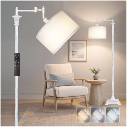 Scenekoy Rustic 68” Tall Floor Lamp for Living Room Bedroom, Washed Blue | Standing Lamp with Remote Control, 350ºAdjustable Swing Arm, Stepless Brightness, Linen Shade, Decor for House Home Office - style: Washed Blue