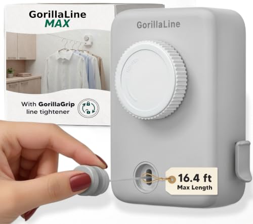 Max – Retractable Clothesline Indoor Outdoor, Non-Sagging Heavy Duty Clothes Drying Line, Wall Mounted Drying Rack, Air Dry Clothing, Max Tighten with GorillaGrip - style: Gray - Upgraded Model