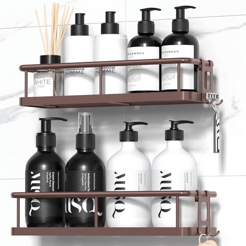 Shower Caddy Adhesive, Rustproof Shower Organizer, Large Capacity Shower Shelves for Inside Shower, No Drilling Bathroom Organizers and Storage for Home Decor （2 Pack Bronze） - color: Bronze
