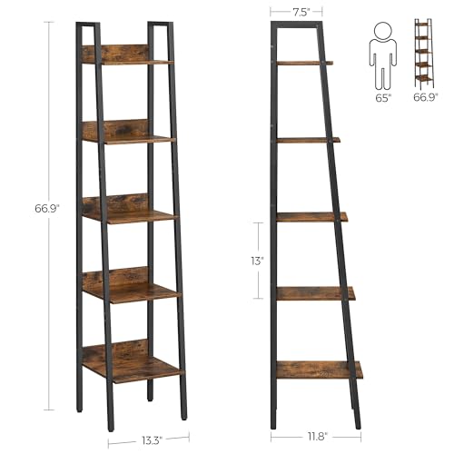 VASAGLE Bookshelf, 5-Tier Narrow Book Shelf, 11.8 x 13.3 x 66.9 Inches, Ladder Shelf for Home Office, Living Room, Bedroom, Kitchen, Rustic Brown and Ink Black ULLS109B01 - color: Rustic Brown + Ink Black, size: 5 Tiers (13.3"W), style: With back panels