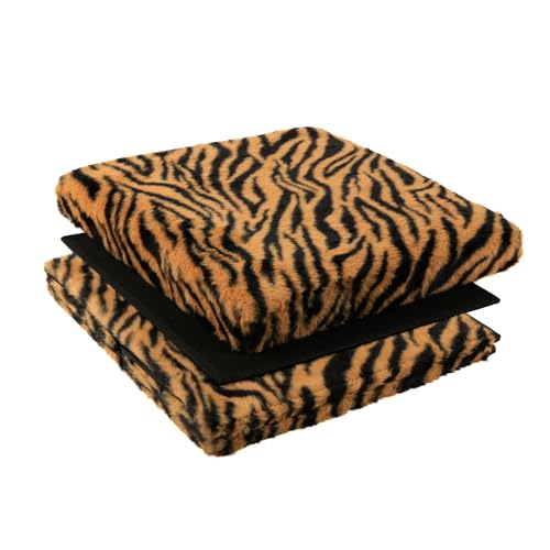 Luxe Faux Fur Storage Ottoman, Tiger Tan/White, 15 x 15 x 15 in | Engineered Wood, Tool-Free Assembly, Modern Style, Seat And Footrest - color: Tiger Tan/White, size: 15"D x 15"W x 15"H